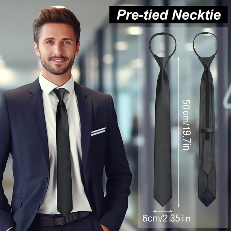 ERDOGLY Men's Pre-Tied Necktie, Adjustable Zipper Skinny Ties for Men, Solid Color Black Ties for Wedding, Graduation - Image 1